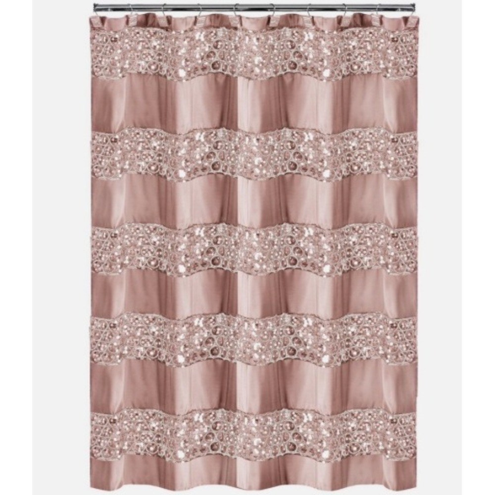 NWT POPULAR BATH Shower Curtain Sinatra Blush Sequin Glam 70x72